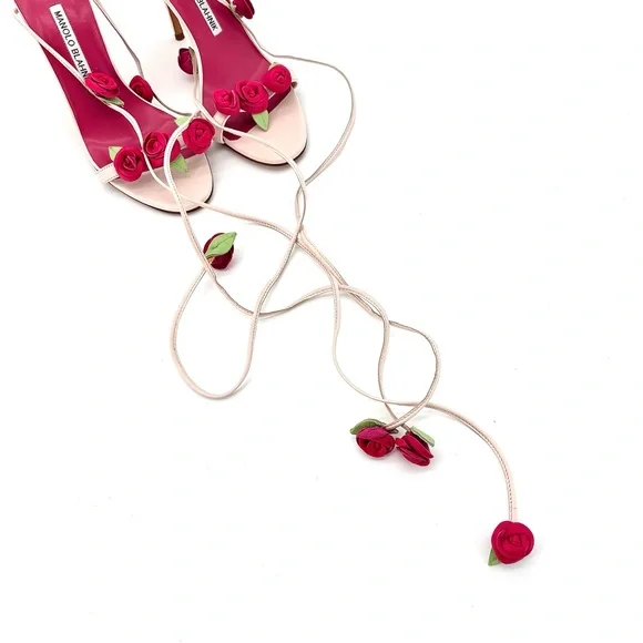 Manolo Blahnik Spring 2016 Xafiore Rose Ankle Strap Sandals 37 - Picture 4 of 14